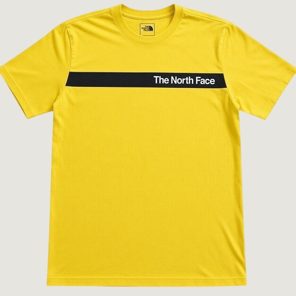 The North Face Mens Yellow Graphic T-Shirt Black Chest Stripe Logo Size Medium